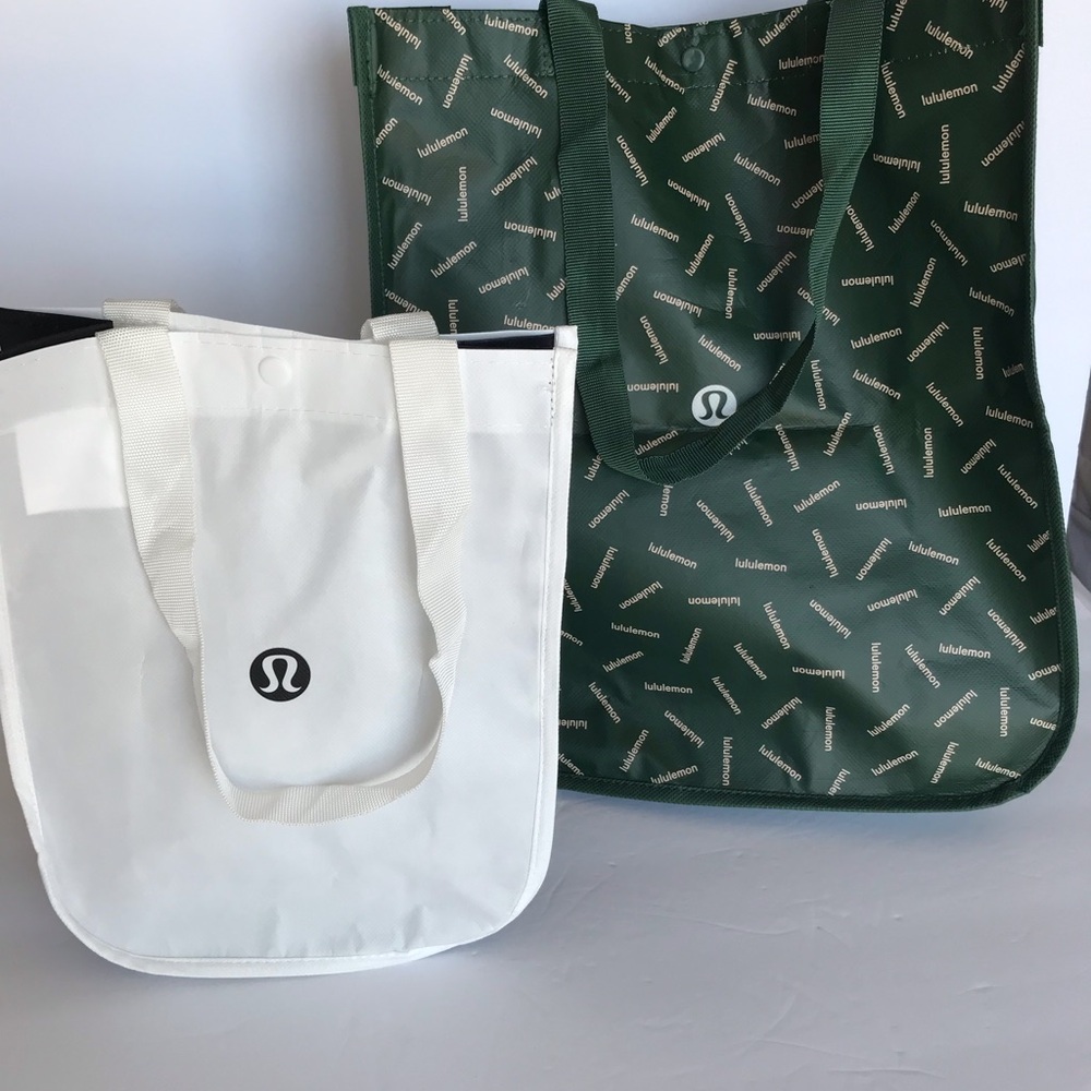 Lululemon Reusable Shopping Bags Set of 2 White Small Tote & Green Seasonal Tote